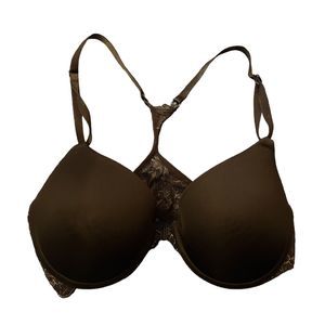 Maidenform‎ Women’s Size 36B Black Racerback Padded Push-Up Bra Lacy Back Detail
